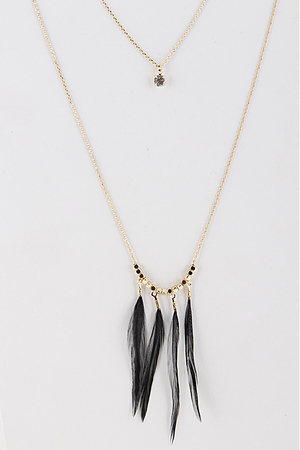 Three Feather Pendant Layered Necklace with Small Pendant Necklace 5JAE10